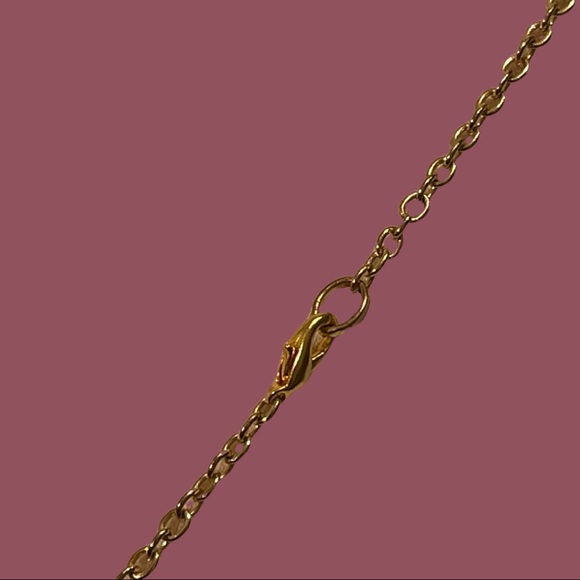 Gold Tone Necklace with Filigree Leaf Rhinestones 28” Length - Picture 3 of 3